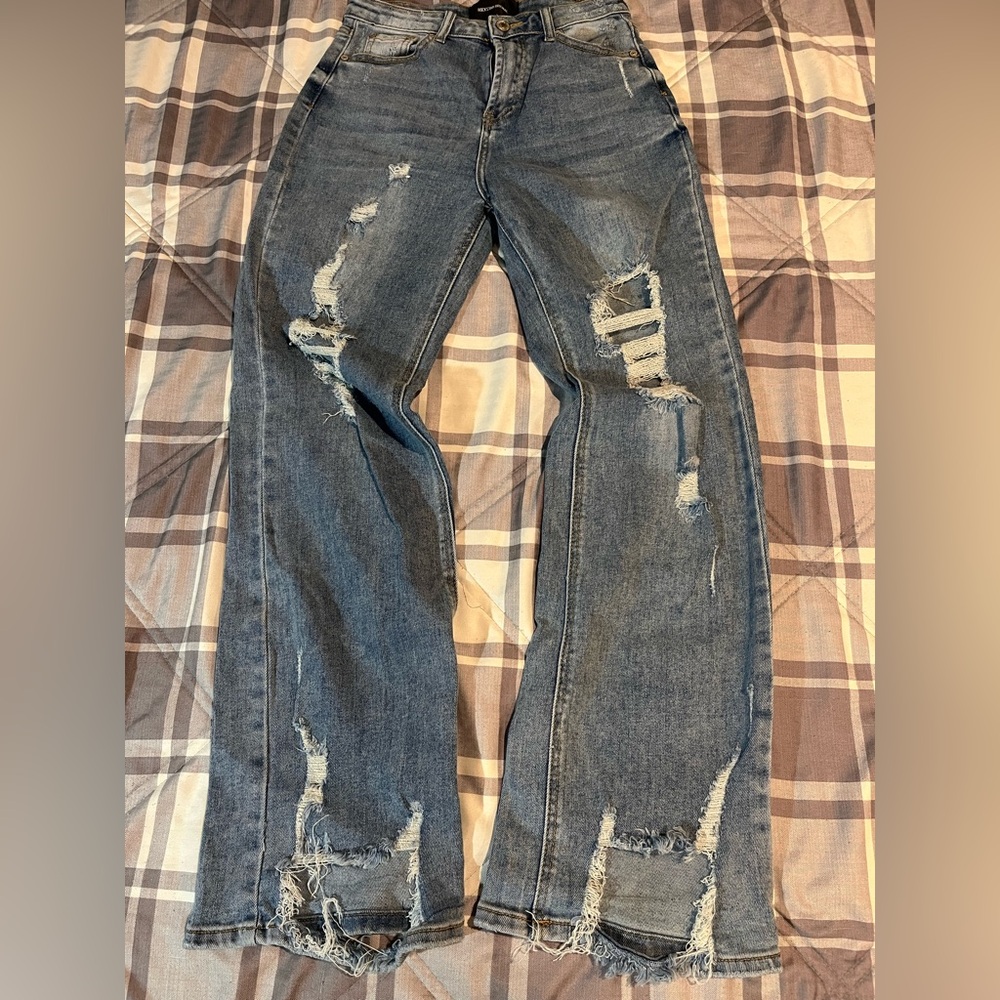 Rockstar Original Women's Jeans Size 1 Blue Distressed Flared Pre Owned
